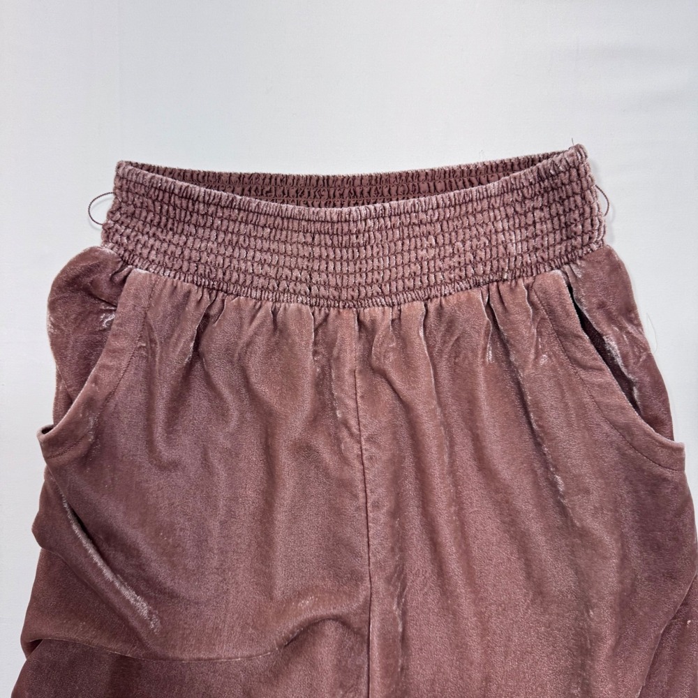 Anthropologie Gloria Velvet Jogger Pants Taupe Smocked Waist M Boho Athleisure - Picture 12 of 16